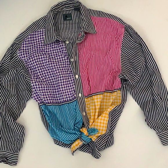 Vintage Lizwear multi-print button down blouse M